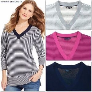Tommy Hilfiger Pink Stripe V-Neck Sweater